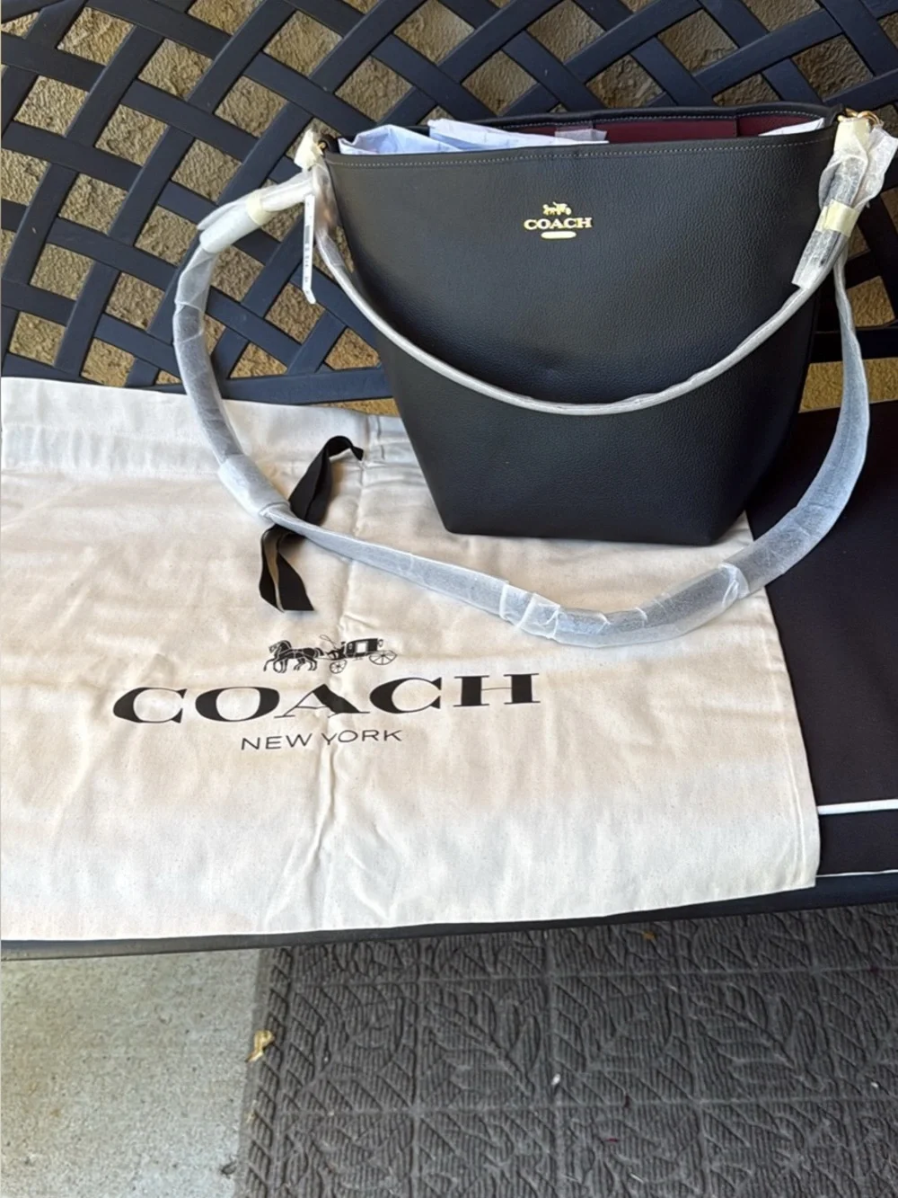 Coach Black Pebbled Leather Bucket Shoulder Bag with Gold Hardware